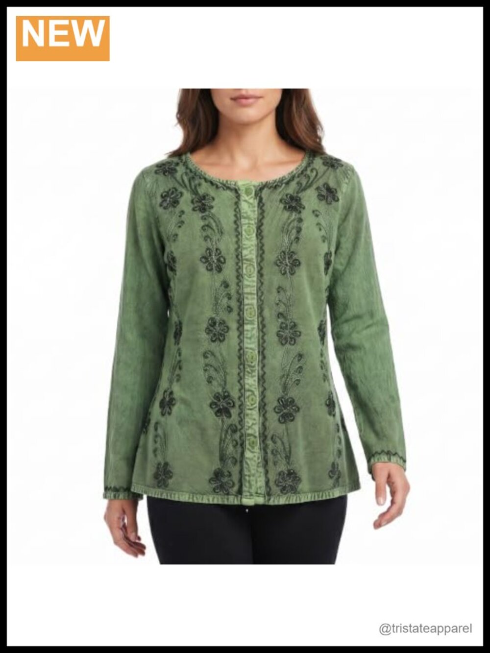 Women's Long Sleeve Button Down Embroidered Rayon Blouse